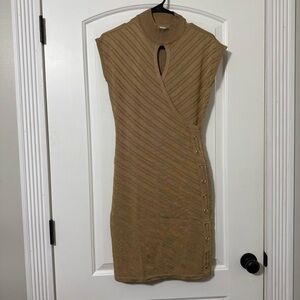 NWT Cache Dress Gold Women’s Small Bodycon Keyhole Retail $178